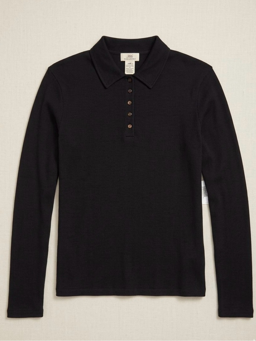 Brooks Brothers 346 Merino Wool Blend Ribbed Polo Top Black Size M